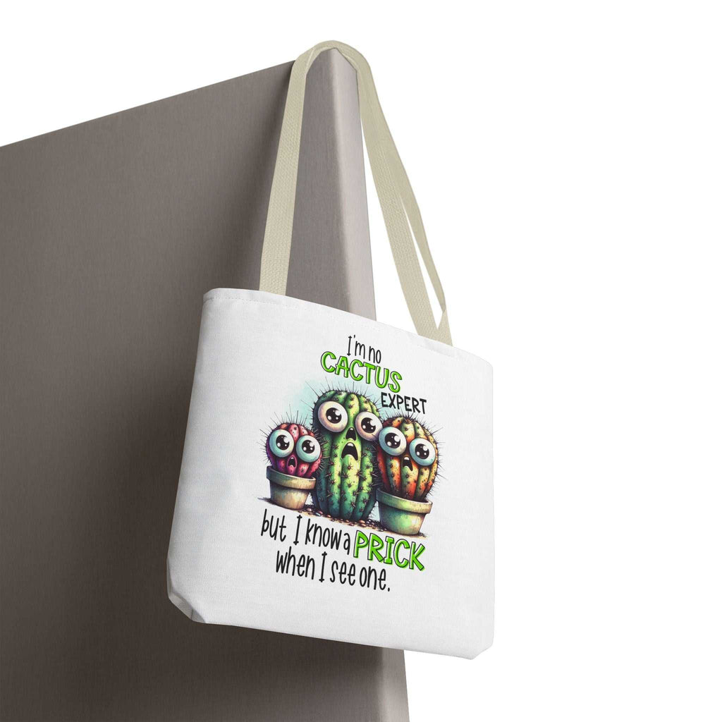 Fun Cactus Tote Bag with cheeky design and colorful handles
