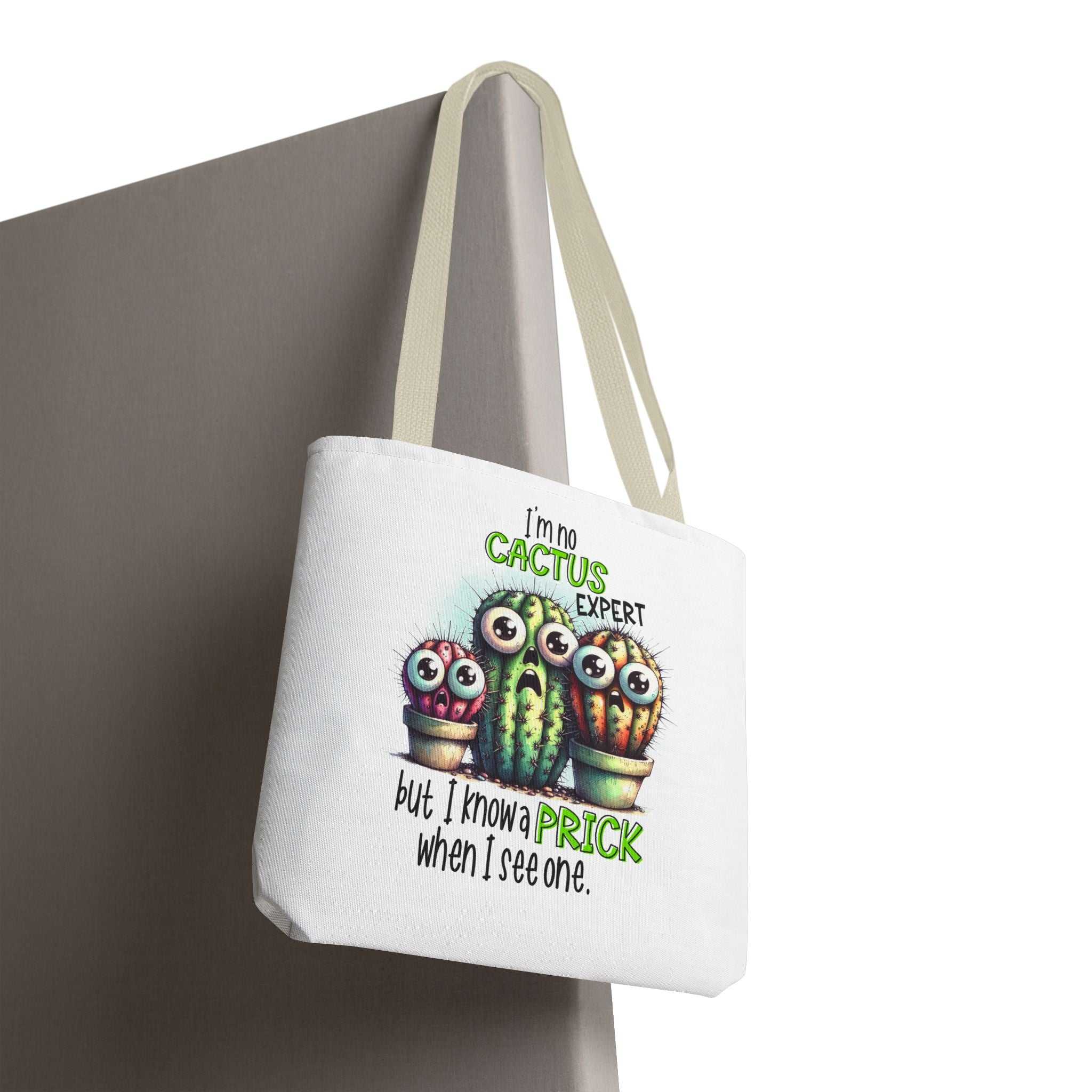 Fun Cactus Tote Bag with cheeky design and colorful handles