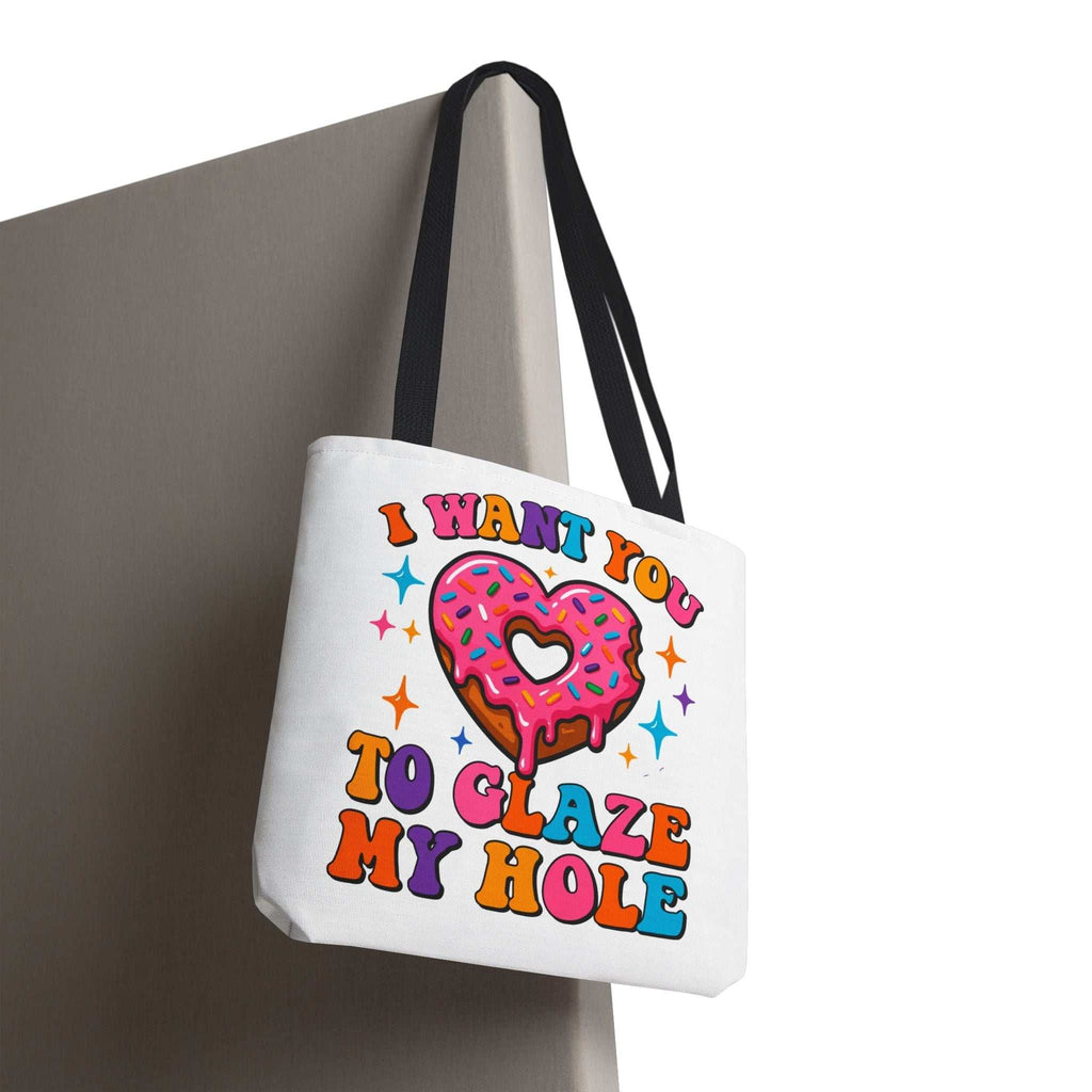 Glaze My Hole Donut Tote Bag with cheeky donut design and cotton straps