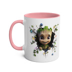 Baby Groot themed coffee mug with colorful design, available in 7 colors, ceramic, 11oz, microwave and dishwasher safe.