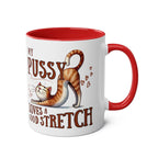 Cheeky Fun Coffee Mug with red handle and interior featuring playful cat and humorous text design