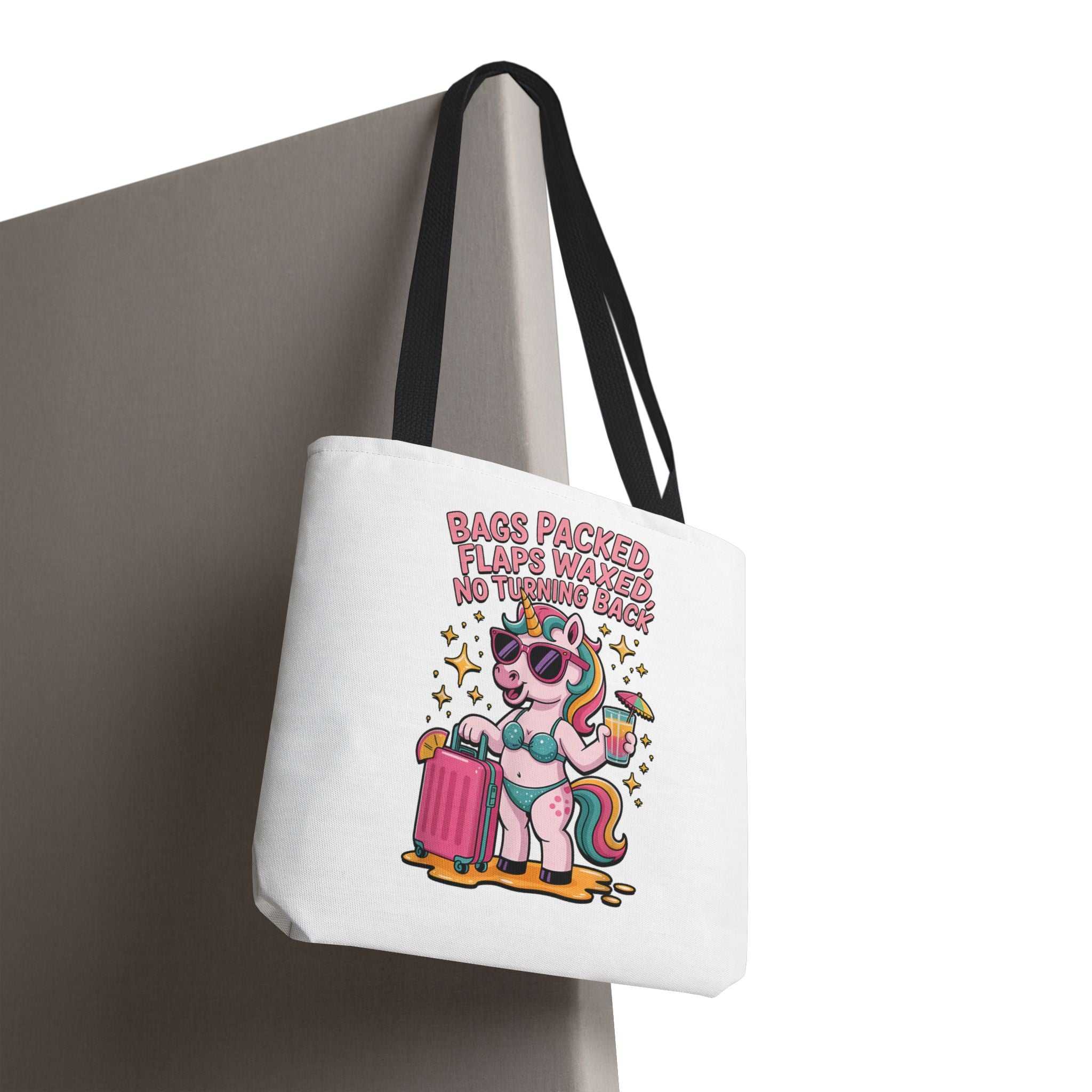 Fun Unicorn Travel Tote Bag with playful design and durable spun polyester fabric