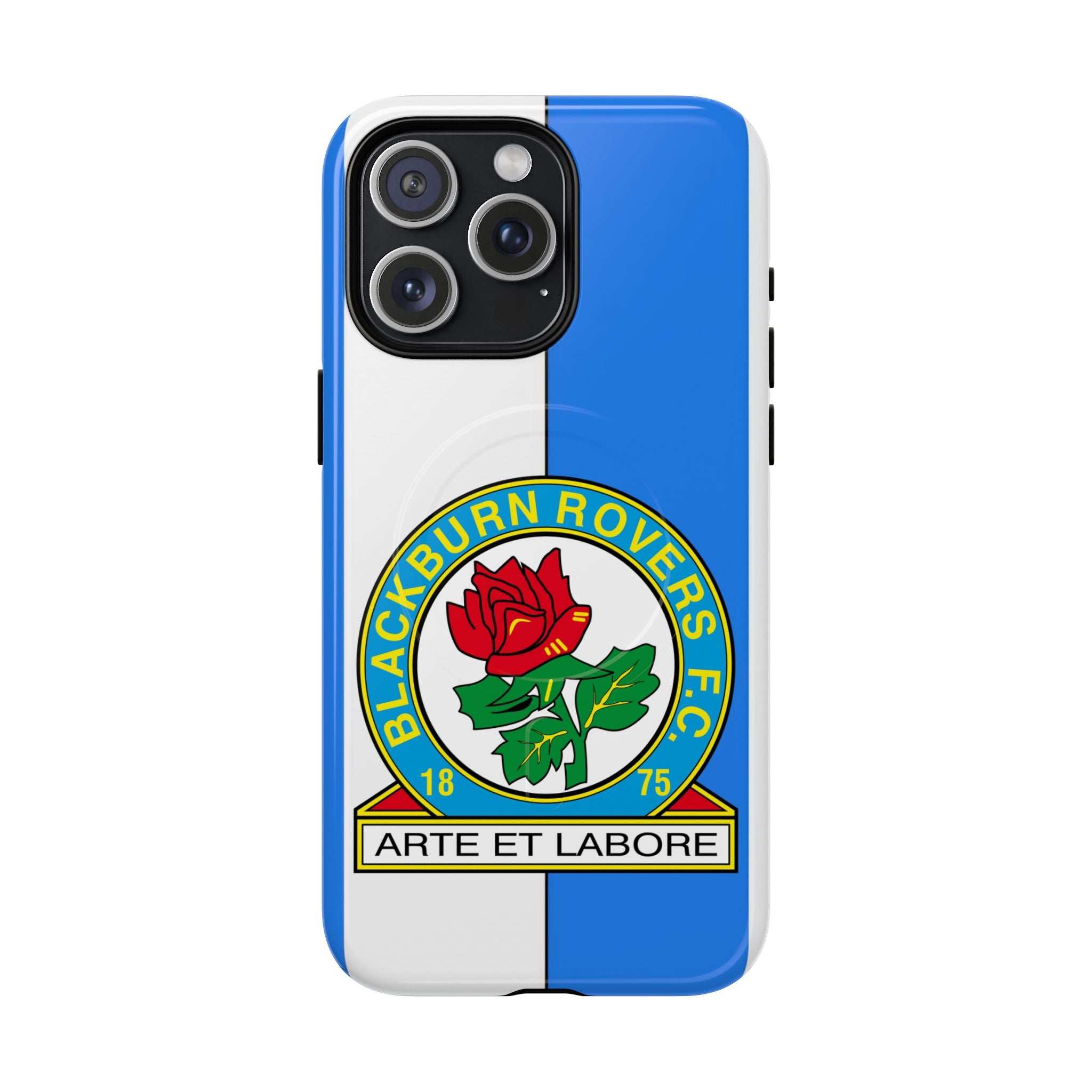 Blackburn Rovers Magsafe iPhone Case with club blue and white colors and crest, dual-layer protection, and MagSafe compatibility
