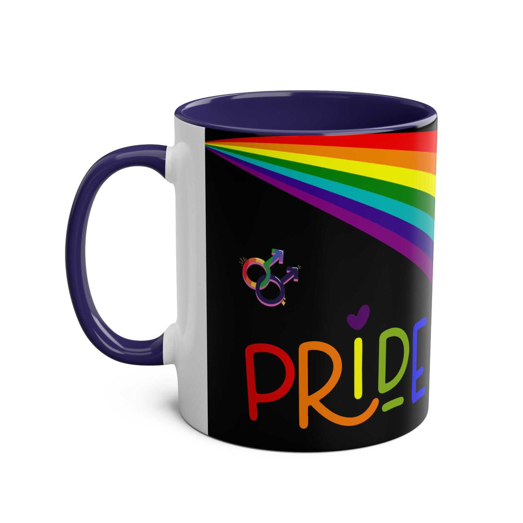 LGBTQ+ Pride mug with vibrant rainbow design on high-quality ceramic, celebrating love and equality.