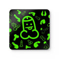 Green Willies Coaster Set cheeky drink coasters with cork back and rounded corners