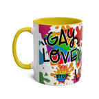 LGBTQ+ Pride Mug with vibrant rainbow design and message, high-quality ceramic, 11oz capacity.