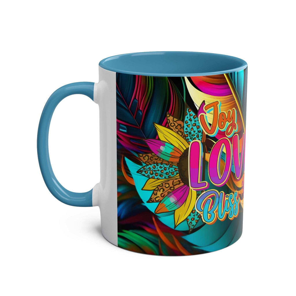 LGBTQ+ Pride mug with vibrant rainbow design and love message, high-quality ceramic, 11oz, microwave and dishwasher safe.