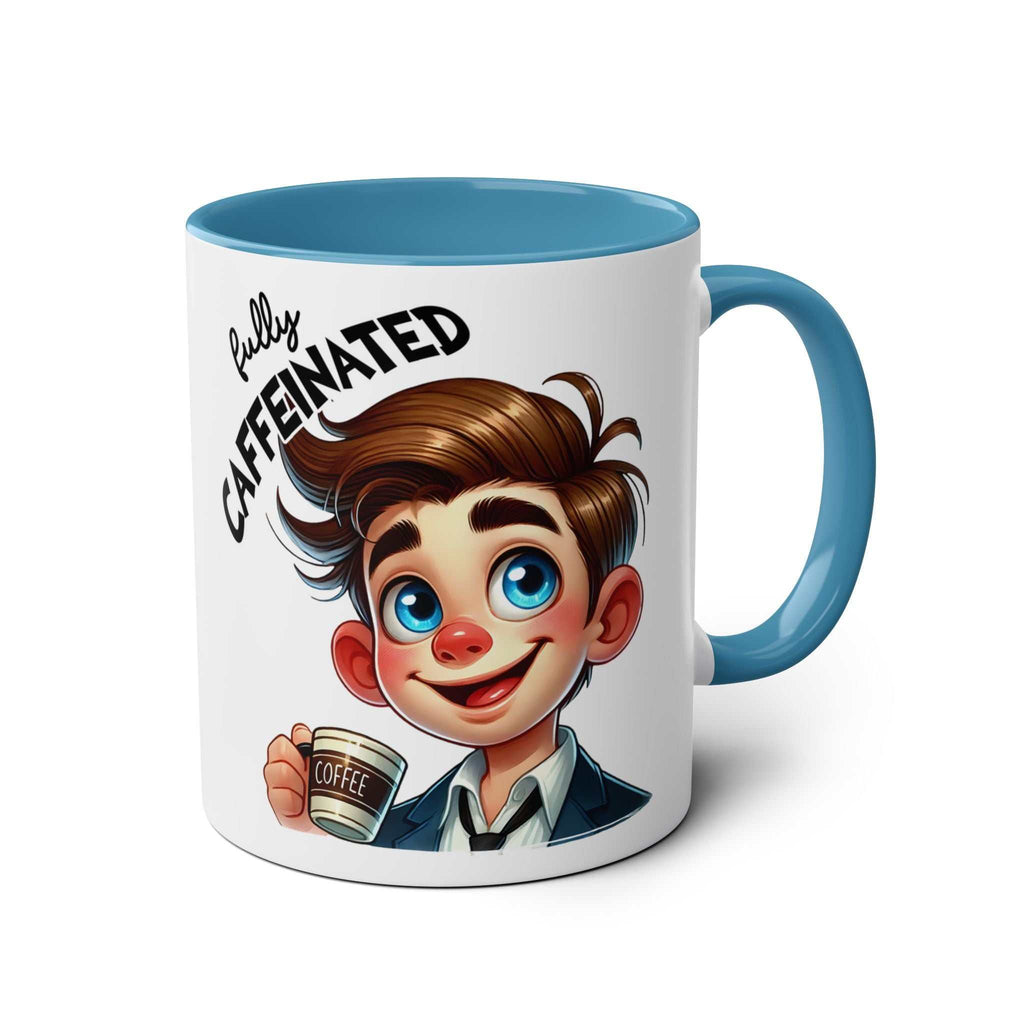 Fun sarcastic coffee mug with colorful handle and character design.