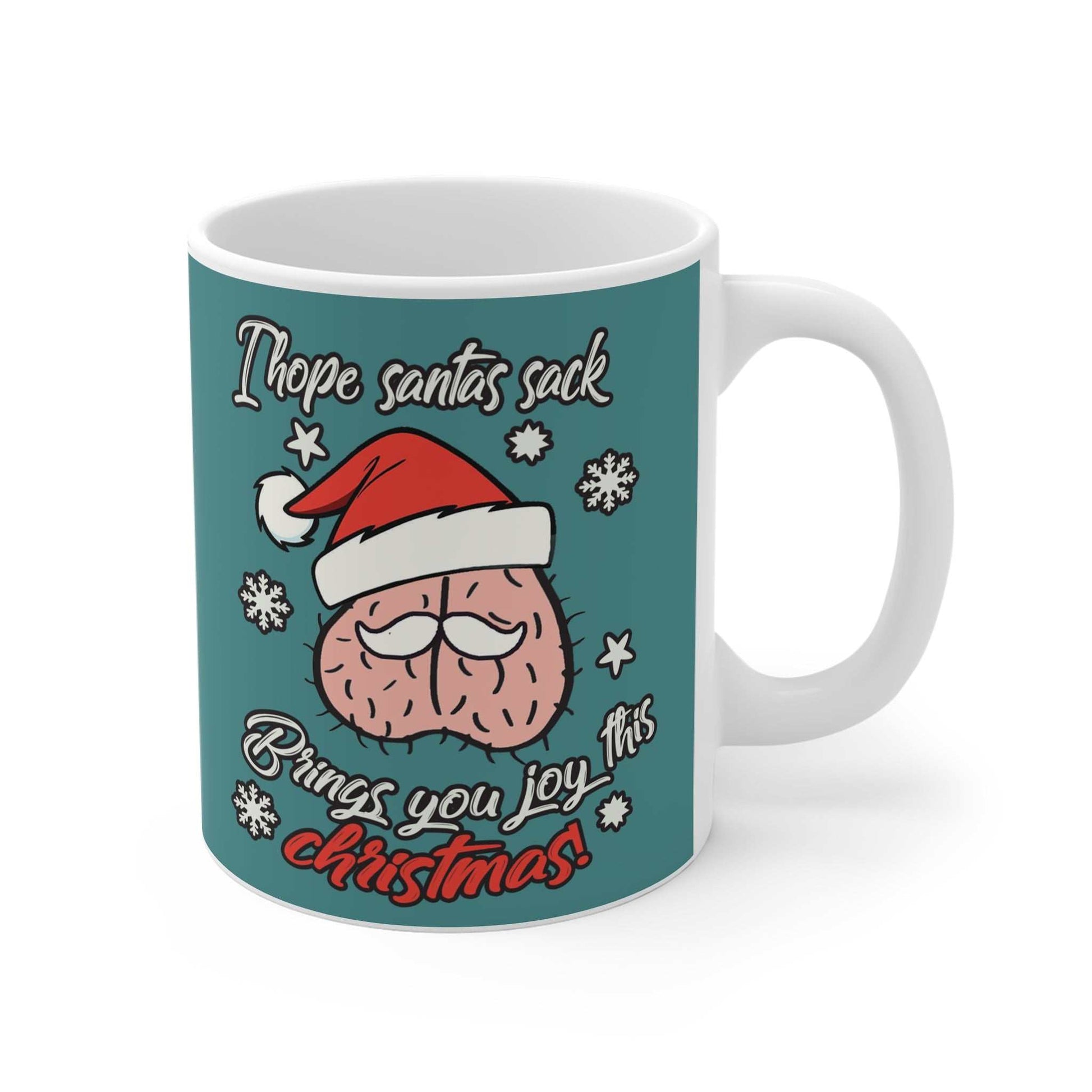 Festive Santas Sack Christmas mug with cheeky holiday design.