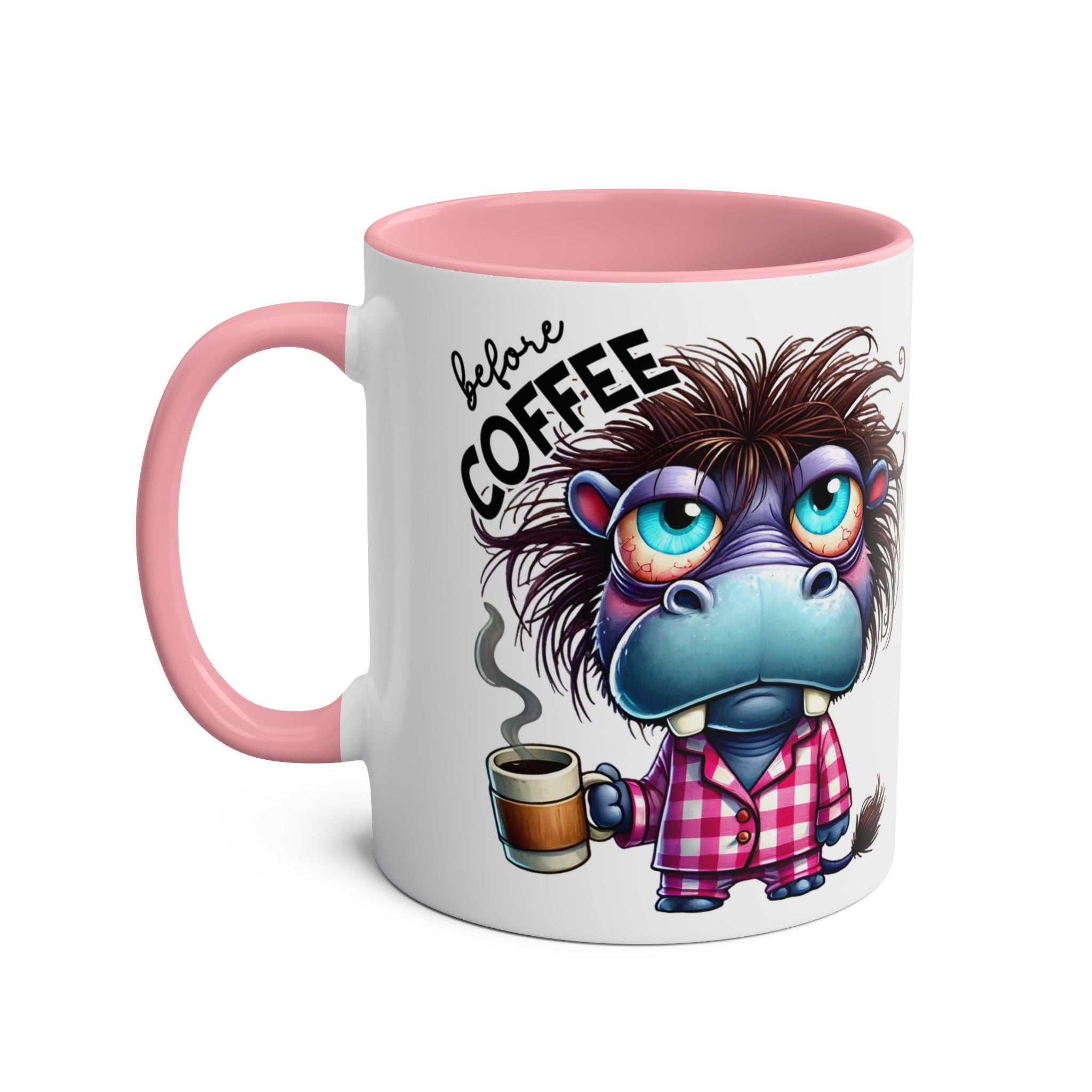 Fun Sarcastic Coffee Mug with humorous design, glossy finish, and pink handle.