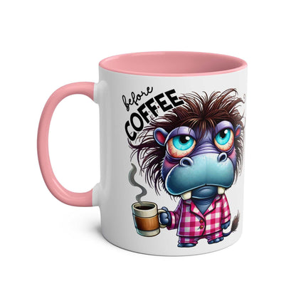 Fun Sarcastic Coffee Mug with humorous design, glossy finish, and pink handle.