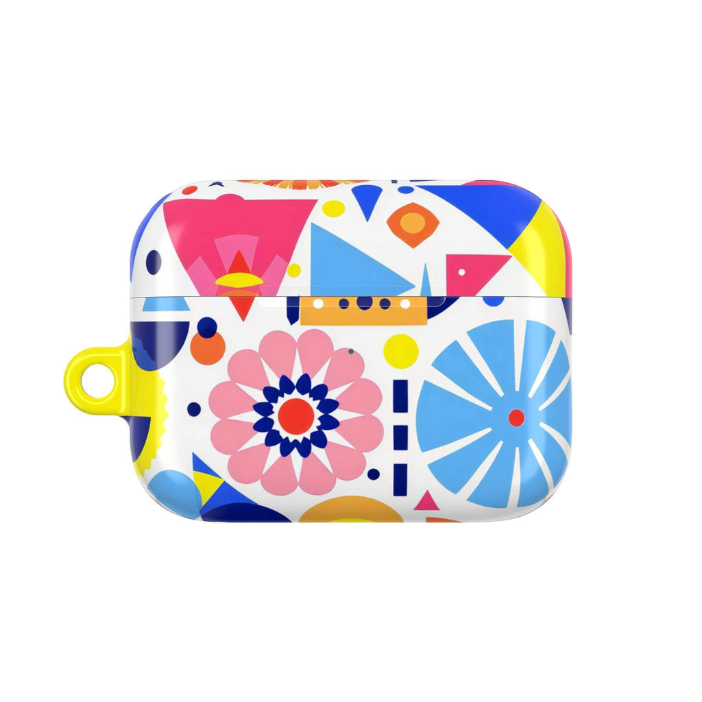 Bright geometric print AirPods Pro protective hard shell case with vibrant colors and glossy finish