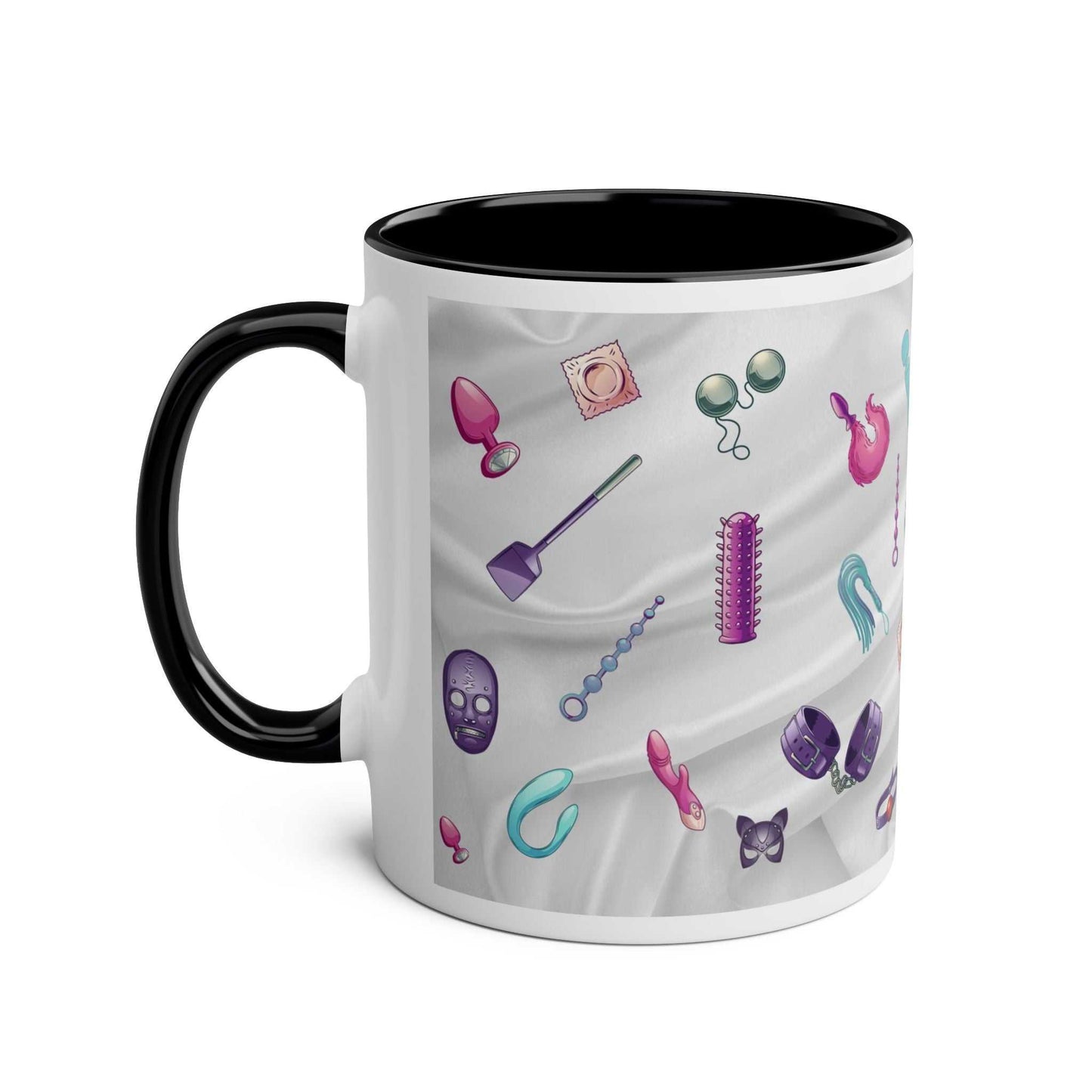 Fun Sex Toy Coffee Mug with playful design, available in 7 colors, glossy 11oz ceramic, microwave and dishwasher safe.