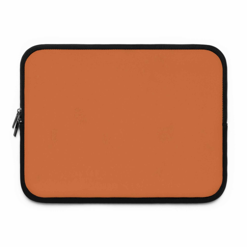 Bold orange neoprene laptop sleeve with black trim and dual zipper closure for protection and style