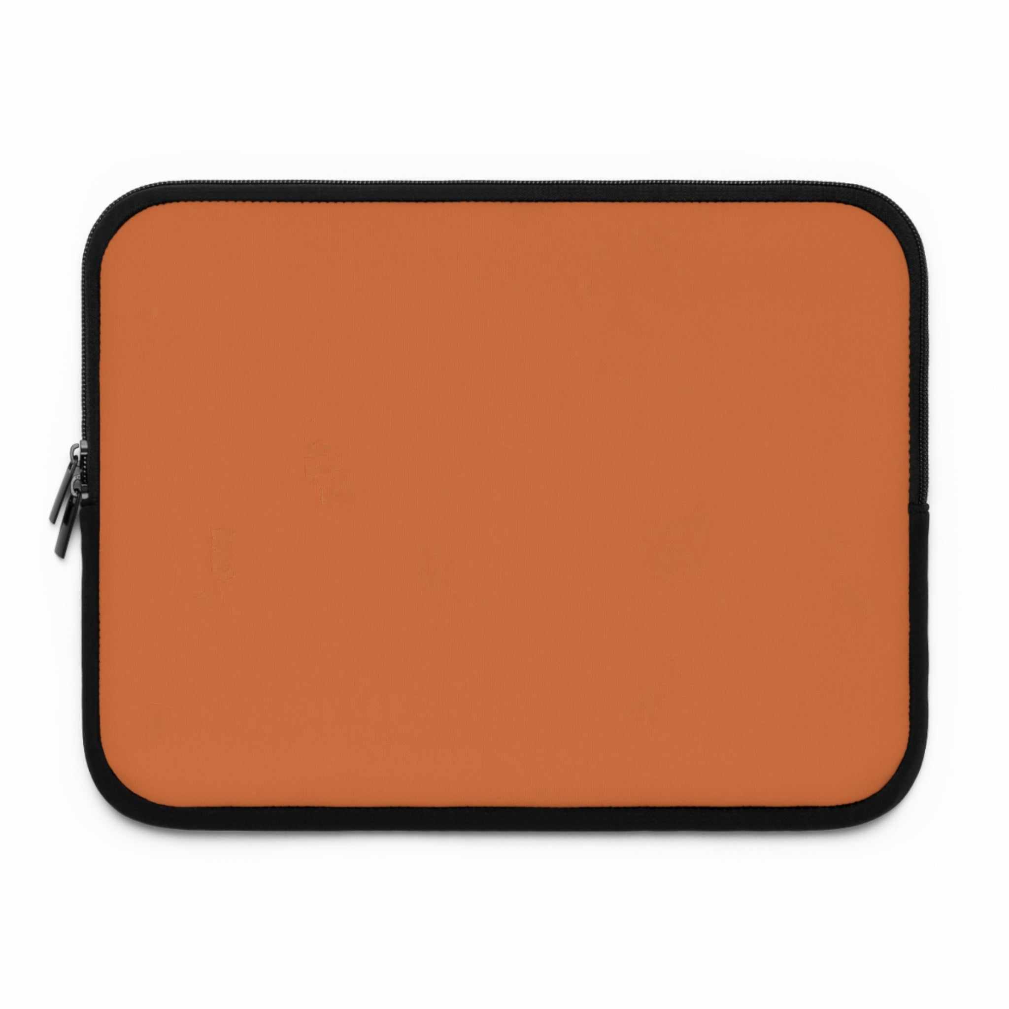 Bold orange neoprene laptop sleeve with black trim and dual zipper closure for protection and style