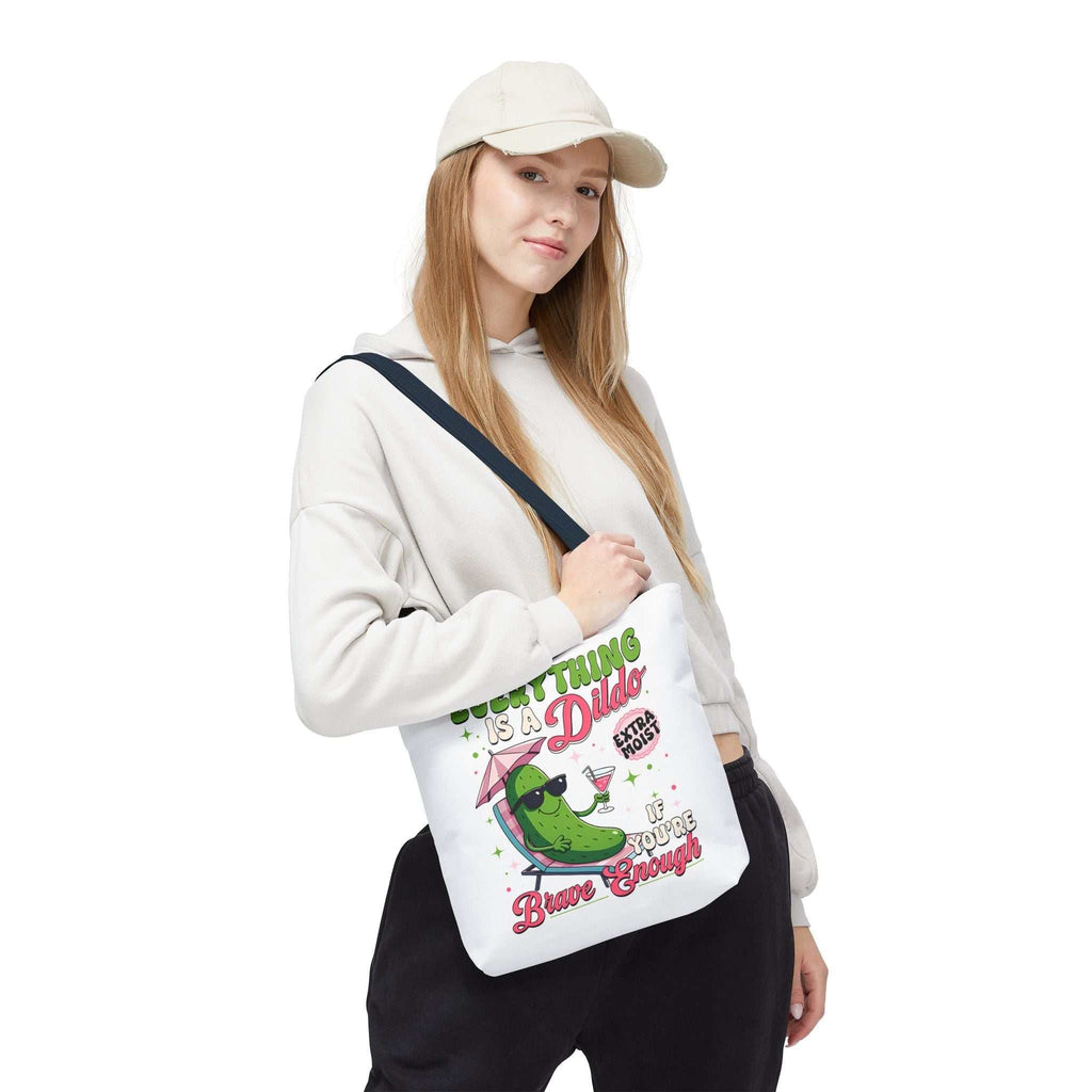 Cheeky Quote Pickle Tote Bag with fun printed design and multiple handle colors
