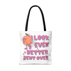 Even Better Bent Over Tote Bag with cheeky design and colorful handles