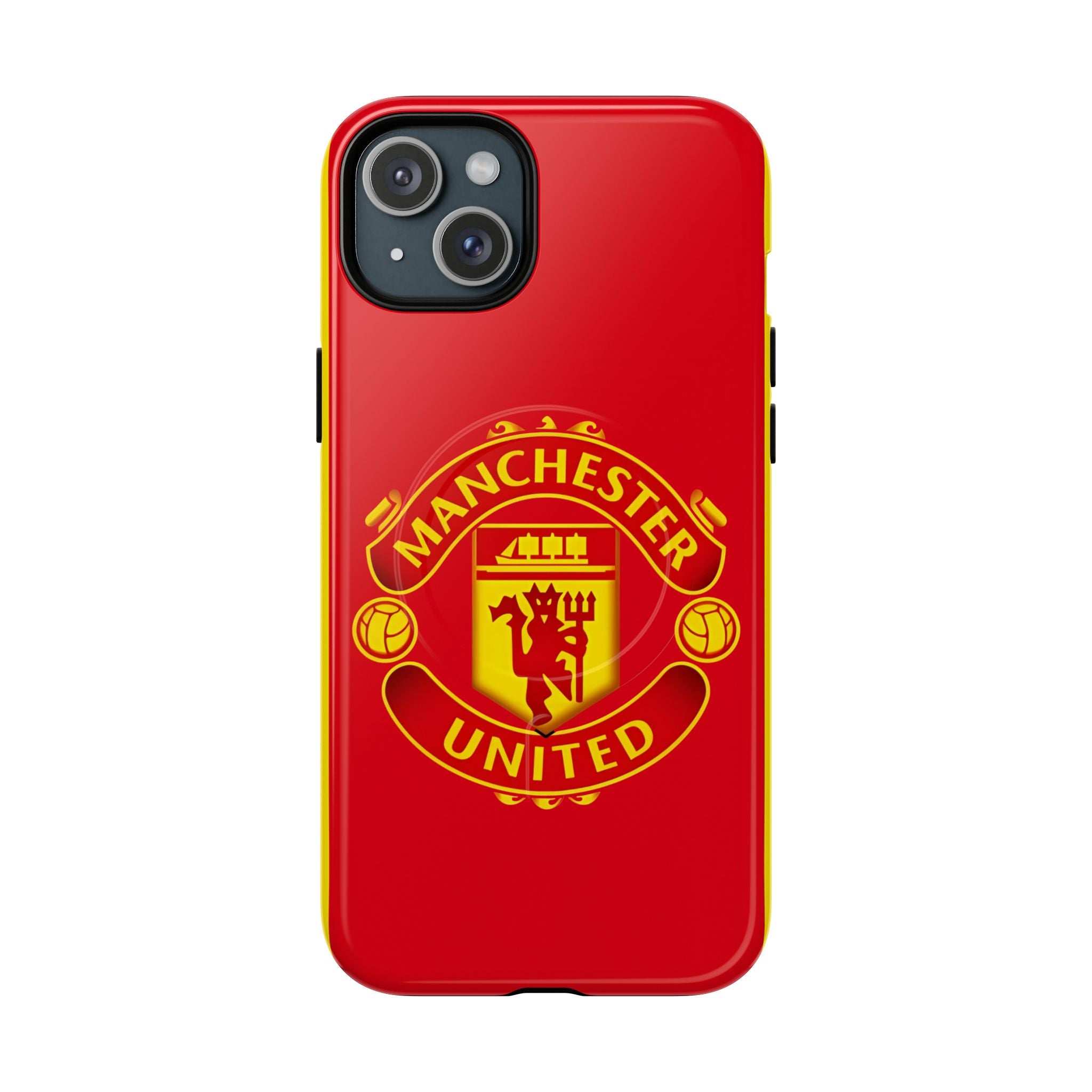 Manchester United MagSafe iPhone case with red official-inspired crest and durable dual-layer protection