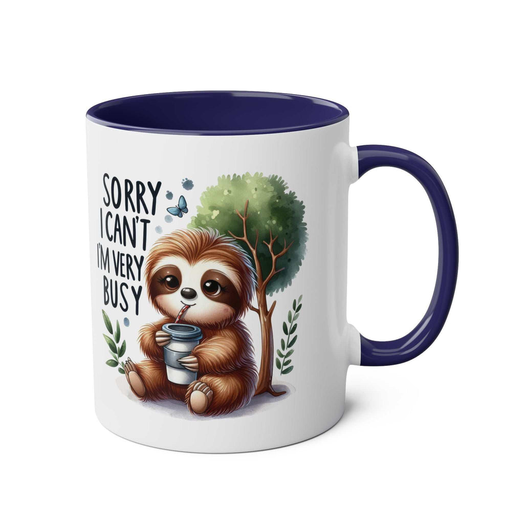 Cute sloth coffee mug with whimsical design and glossy finish, perfect for animal lovers; available in 7 colors.