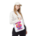 Cheeky Lick Me Till Ice Cream Tote Bag in three sizes with colorful handles, durable spun polyester fabric, and playful design