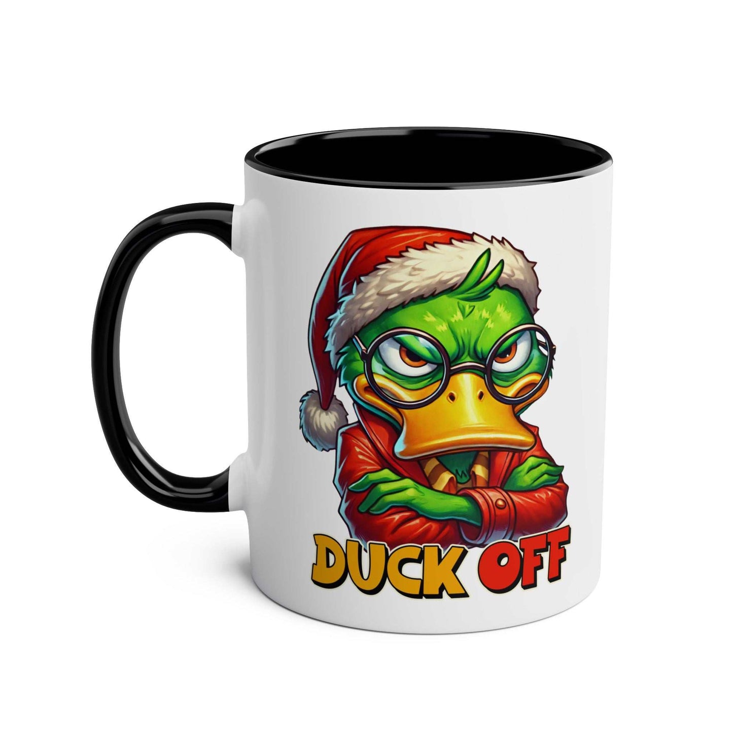 Sarky Christmas Mug with sassy duck design, glossy 11oz ceramic, available in 7 colors.