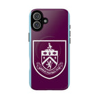 Burnley FC MagSafe iPhone Case with claret blue colors and official-style crest, dual-layer shock-absorbing protection, MagSafe compatible, slim and durable design.