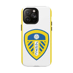 Leeds Utd Magsafe iPhone Case with white and yellow design featuring club crest, durable dual-layer protection and MagSafe compatibility