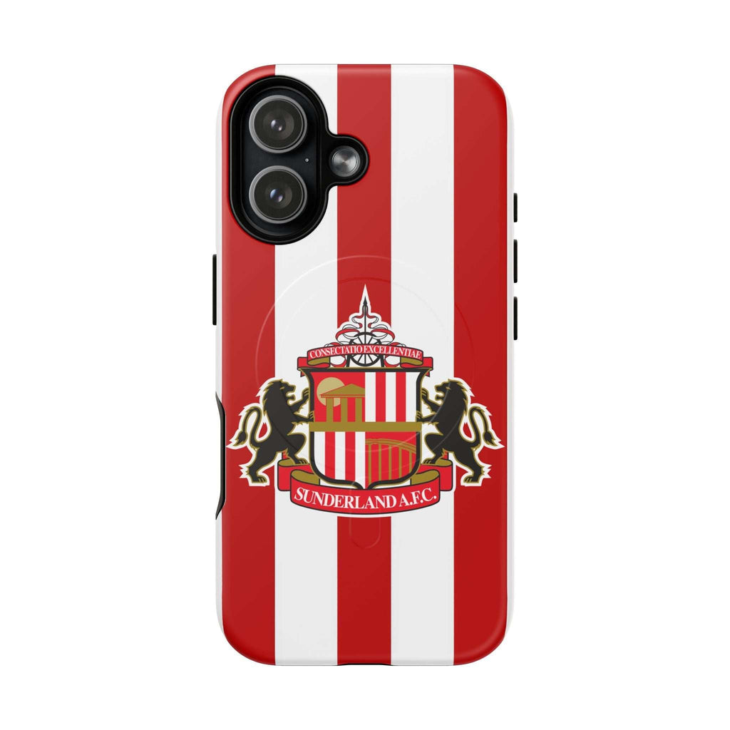 Sunderland FC MagSafe iPhone case with red and white stripes and club crest, dual-layer protection and wireless charging compatible