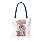 Fun unicorn travel tote bag with cheeky design and colorful handles, made from durable spun polyester.