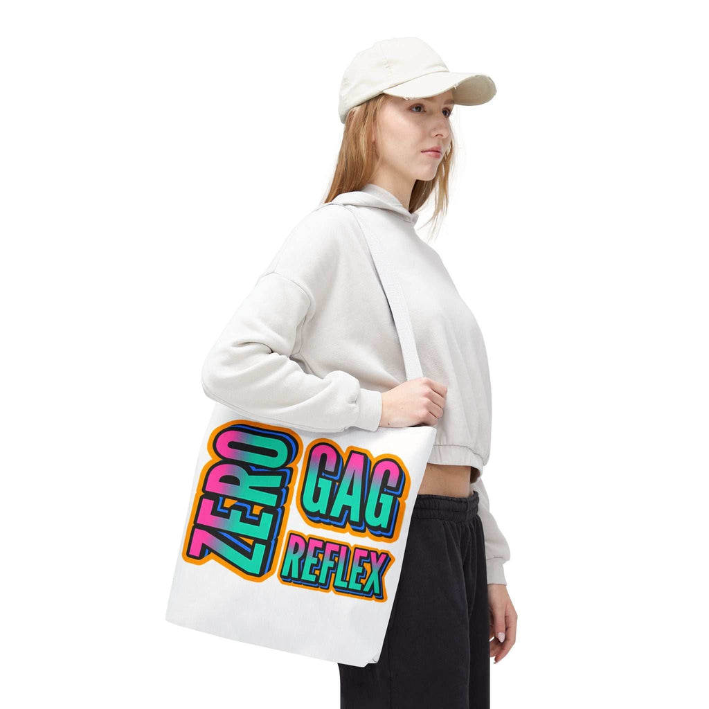 Zero Gag Reflex Tote Bag, cheeky design, durable spun polyester, multiple sizes and handle colors, reusable lightweight tote