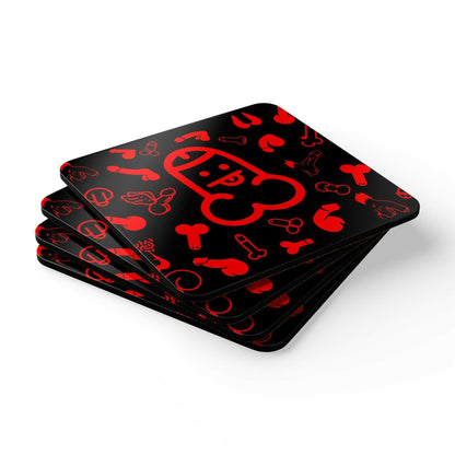 Red Willies Coaster Set with playful red design on high-gloss MDF, cork-backed to prevent sliding.