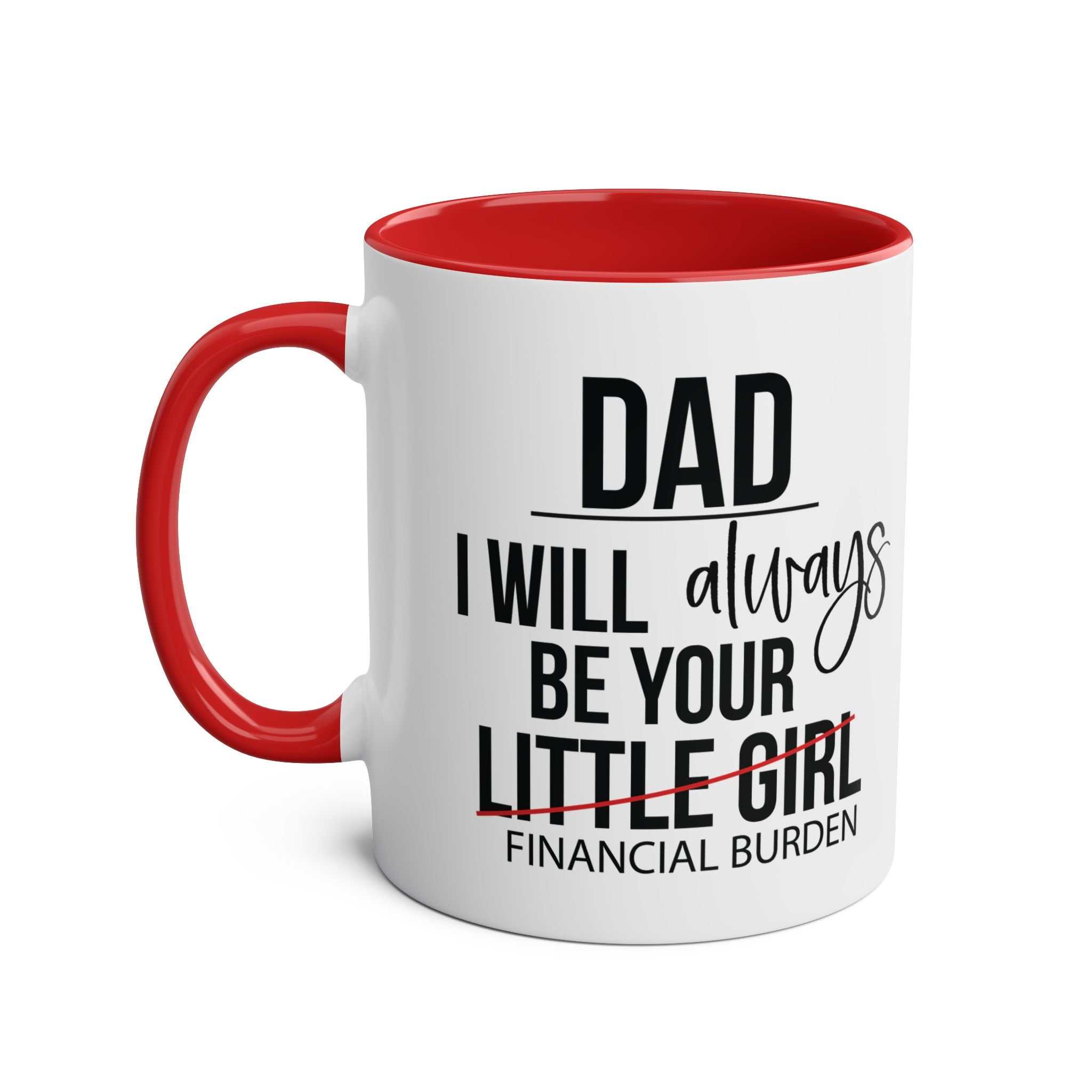 Fun Fathers Day Gift Mug with humorous text and red handle, perfect for dads.