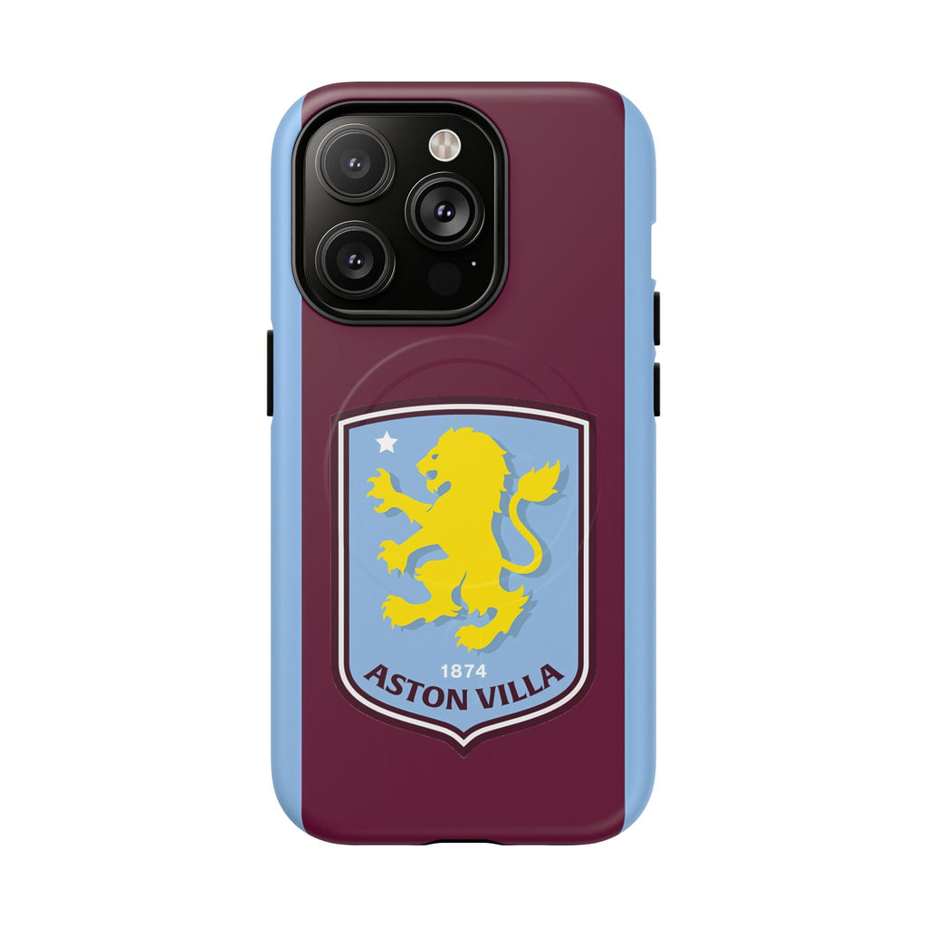 Aston Villa Magsafe iPhone case with claret and blue colors, club crest, dual-layer protection, and MagSafe compatibility
