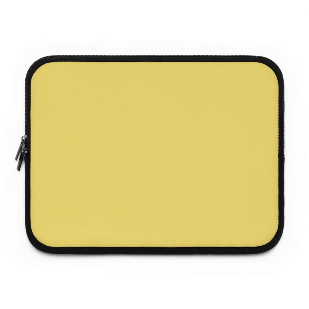 Lemon yellow neoprene laptop sleeve with soft foam lining and dual zipper, lightweight and waterproof protection for laptops.
