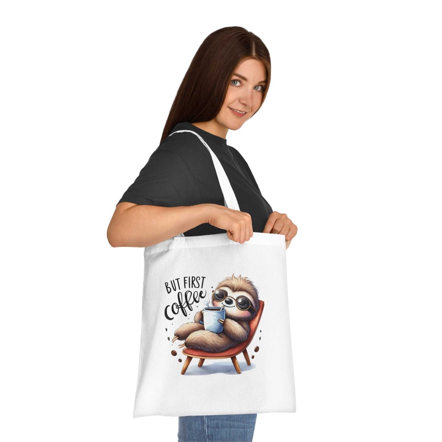 Cute sloth tote bag with vibrant colors, perfect for stylish essentials.