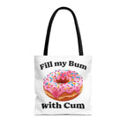 Cheeky provocative donut tote bag with playful design and durable spun polyester fabric