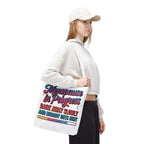 Cheeky Menopause in Progress tote bag with durable spun polyester and multiple handle color options