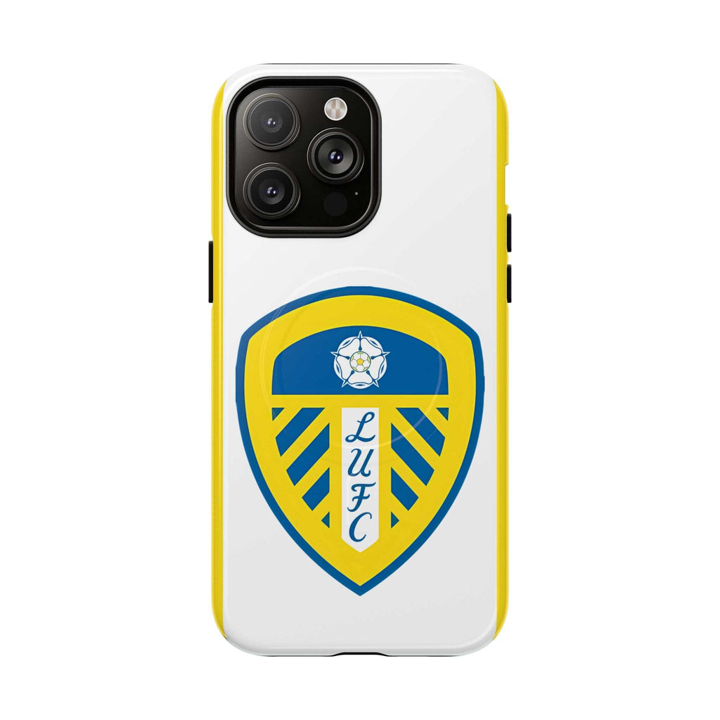 Leeds Utd Magsafe iPhone Case with club crest, white color, dual-layer protection, MagSafe compatible, slim and durable design