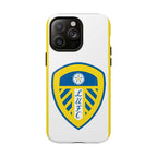 Leeds Utd Magsafe iPhone Case with club crest, white color, dual-layer protection, MagSafe compatible, slim and durable design