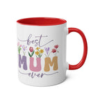 Best Mum Ever Mother's Day gift mug with floral design and red handle.