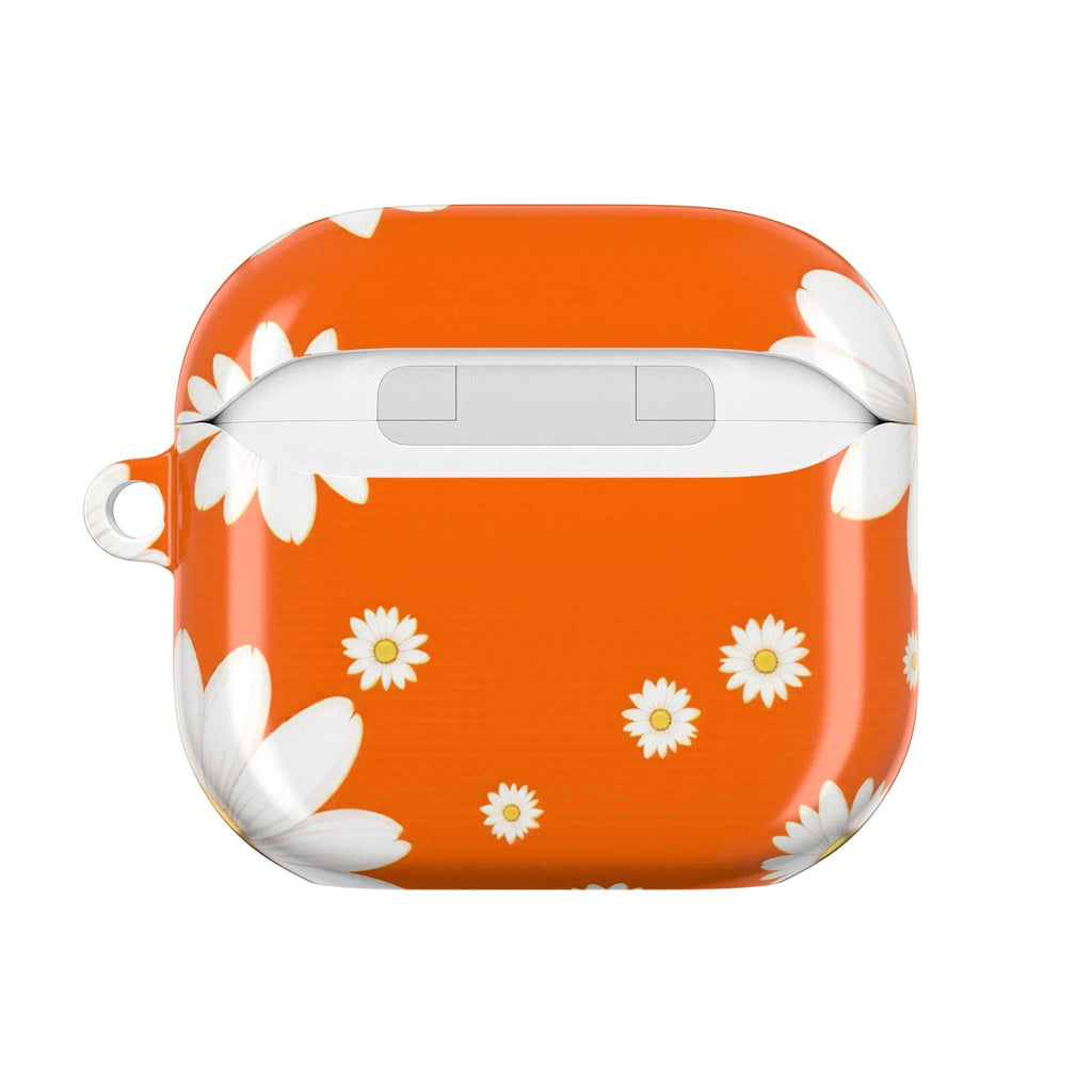 Orange Daises AirPods protective hard shell case with vibrant orange daisy pattern, slim and durable design, compatible with AirPods and AirPods Pro