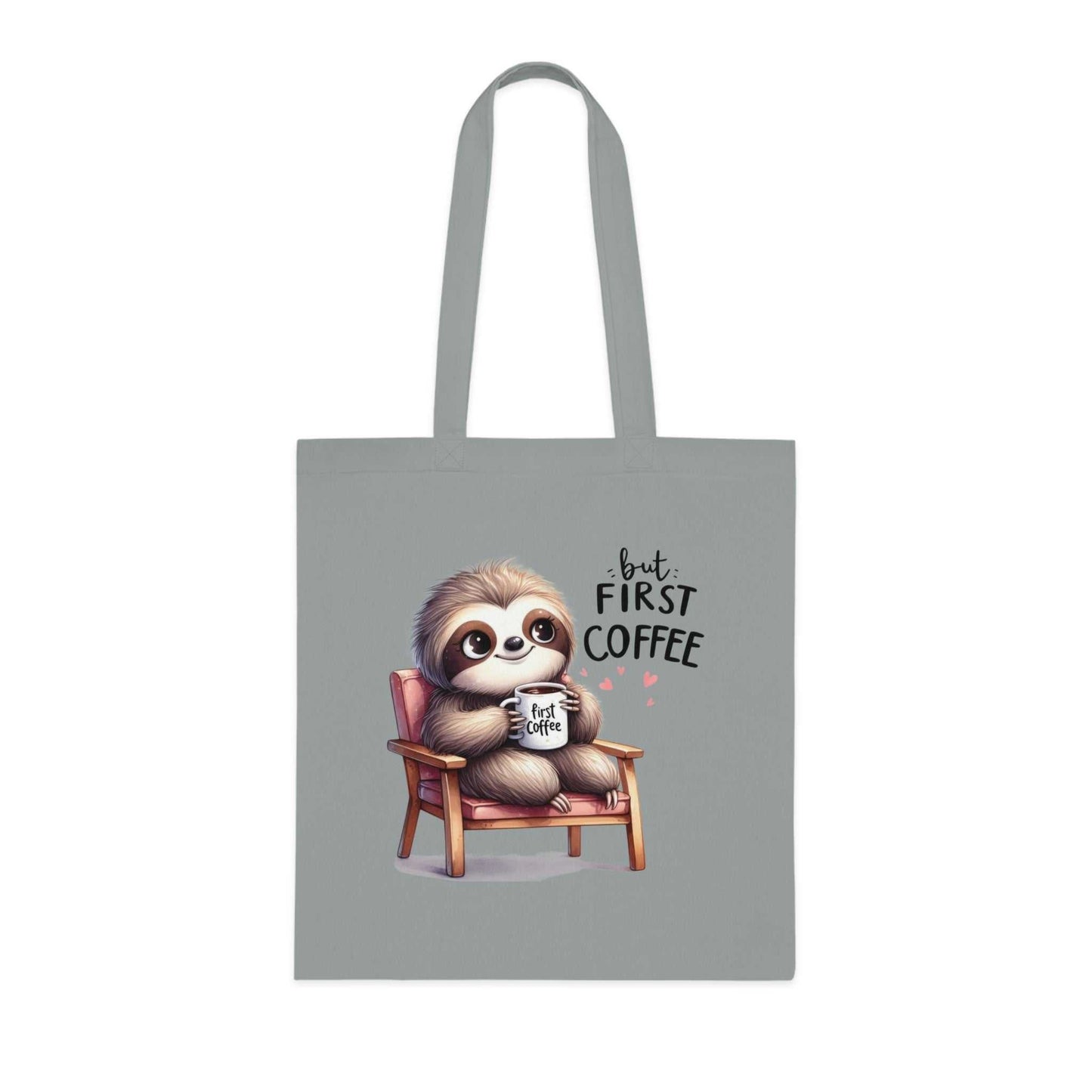 Cotton tote bag featuring a cute sloth design, ideal for carrying essentials.