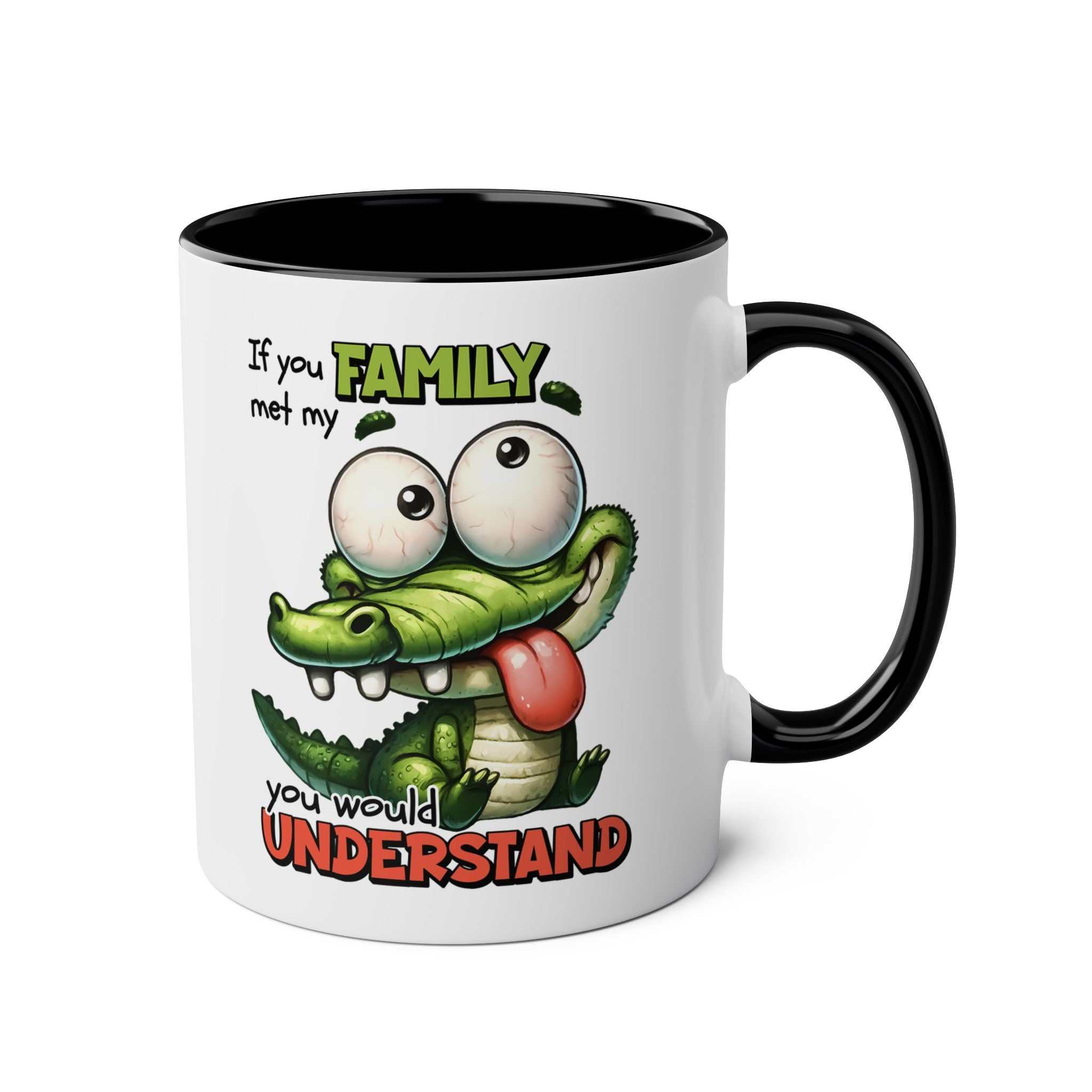 Family Coffee Mug with Crocodile Design, 11oz Ceramic, Available in 7 Colors, Glossy Finish, Microwave & Dishwasher Safe