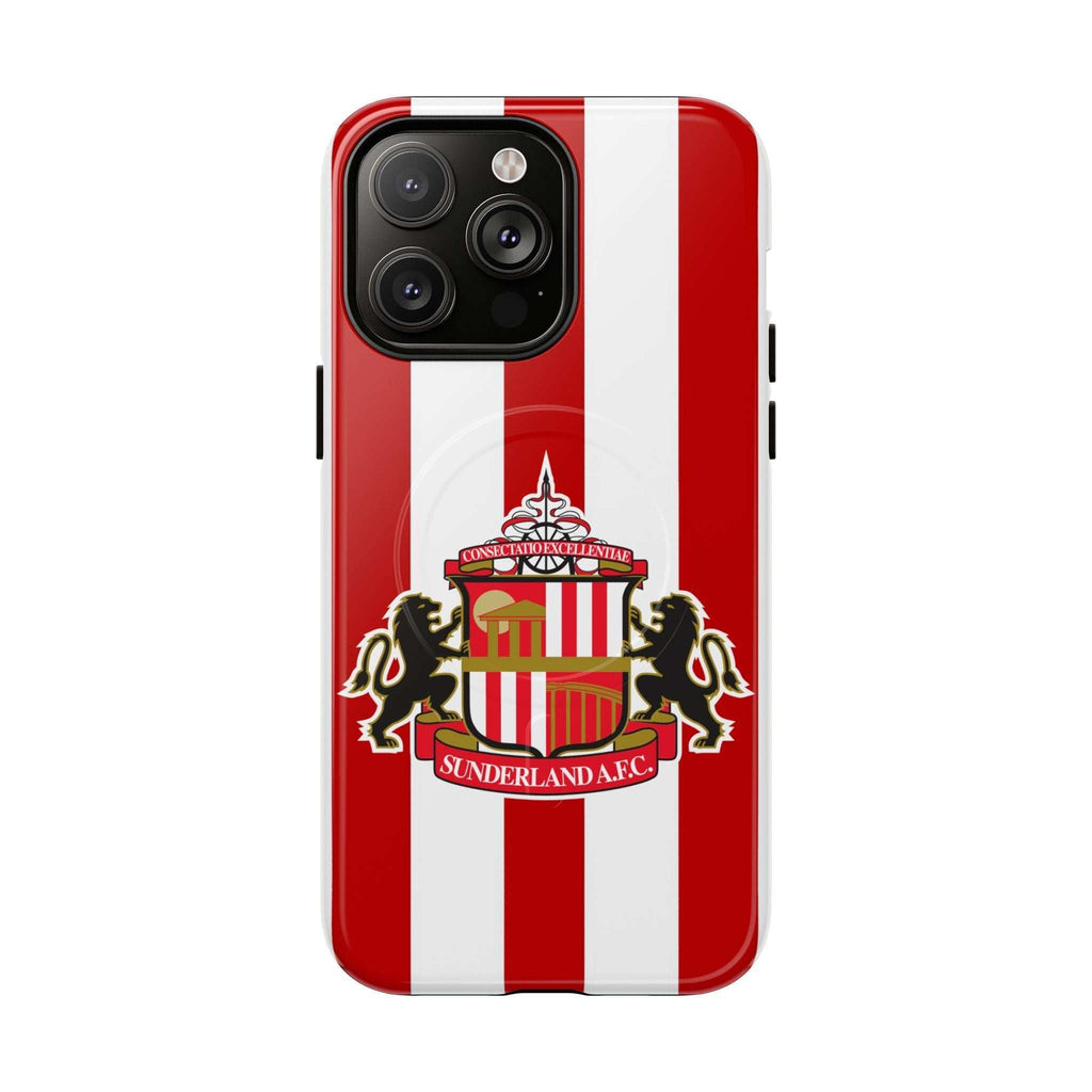 Sunderland FC MagSafe iPhone case with red and white stripes and club crest, durable dual-layer protection