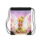 Tinkerbell drawstring bag with colorful fairy design, lightweight polyester, drawstring closure, and spacious interior for kids and Disney fans