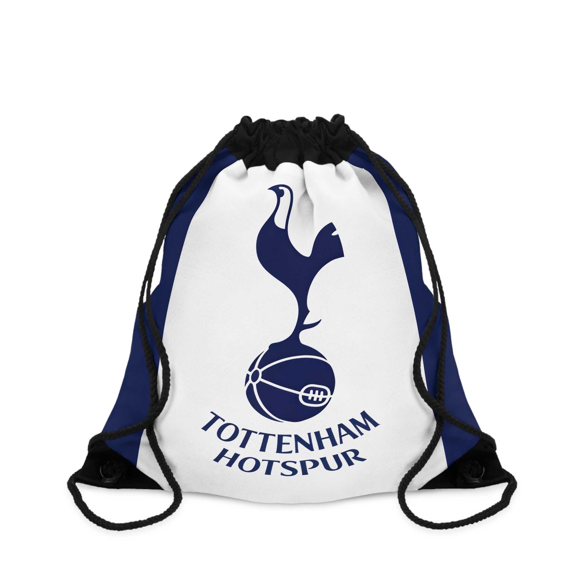 Tottenham Hotspur FC drawstring bag in white and navy with cockerel crest, lightweight polyester, gym and casual use