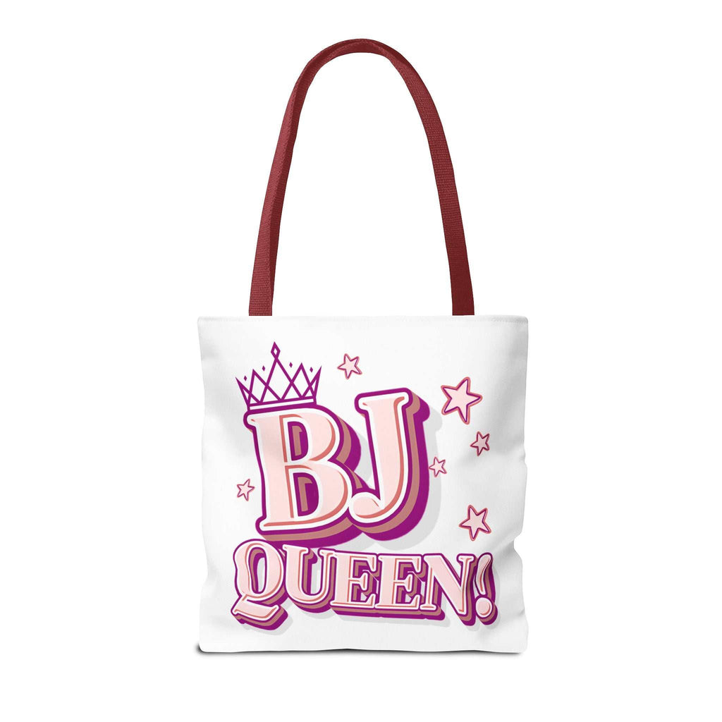 BJ Queen Tote Bag with cheeky design, durable spun polyester, and colorful handles
