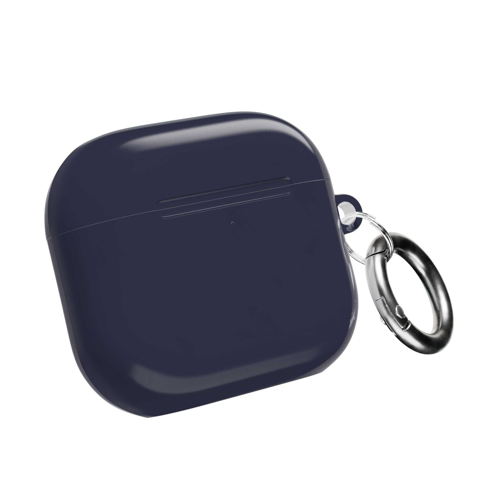 Deep blue hard shell protective case for AirPods and AirPods Pro with keyring and glossy finish