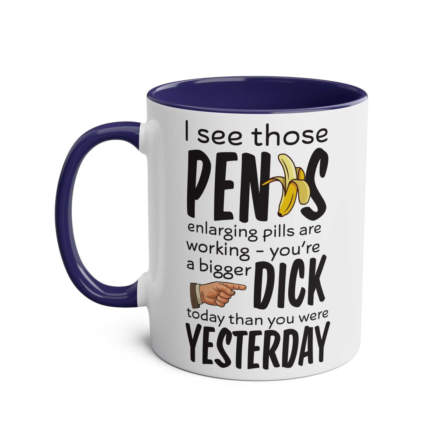 Cheeky Rude Ceramic Two Tone Mug with fun design, available in 7 colors, glossy finish, 11oz, microwave and dishwasher safe.