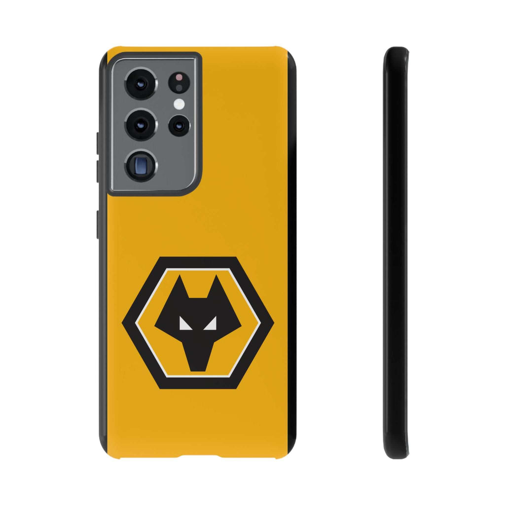 Wolves FC Magnetic Samsung Case in gold and black with dual-layer protection and wireless charging compatibility